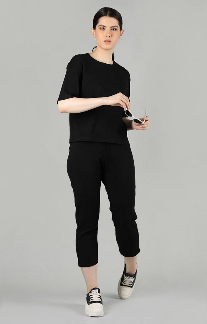 Women's Black Solid Cotton Oversized T-Shirt
