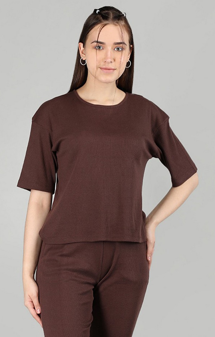 Women's Brown Solid Cotton Oversized T-Shirt