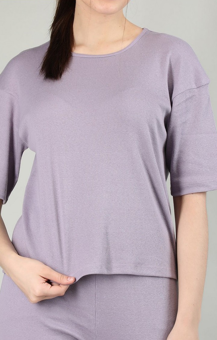 Women's Purple Solid Cotton Oversized T-Shirt