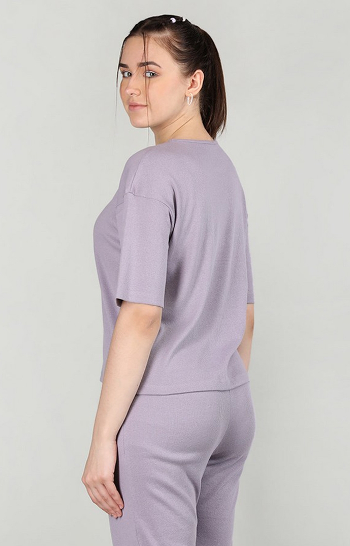 Women's Purple Solid Cotton Oversized T-Shirt