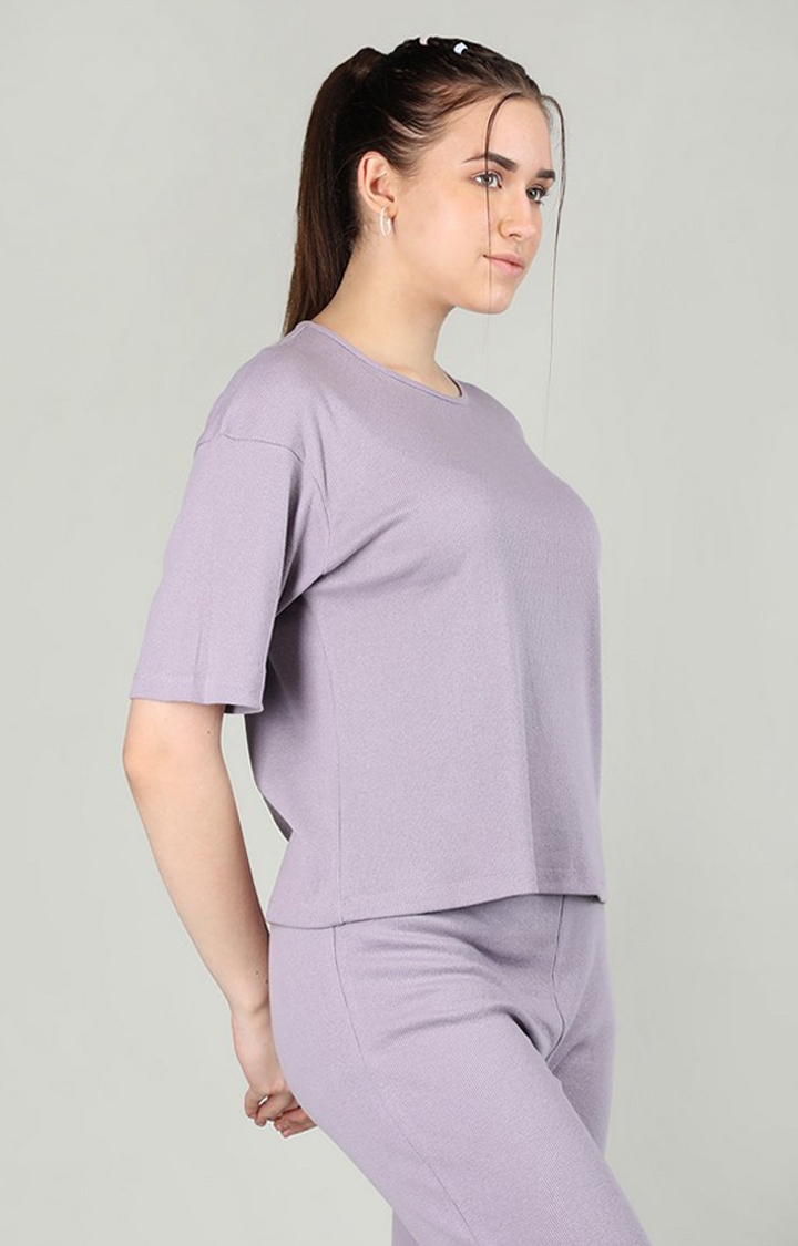 Women's Purple Solid Cotton Oversized T-Shirt