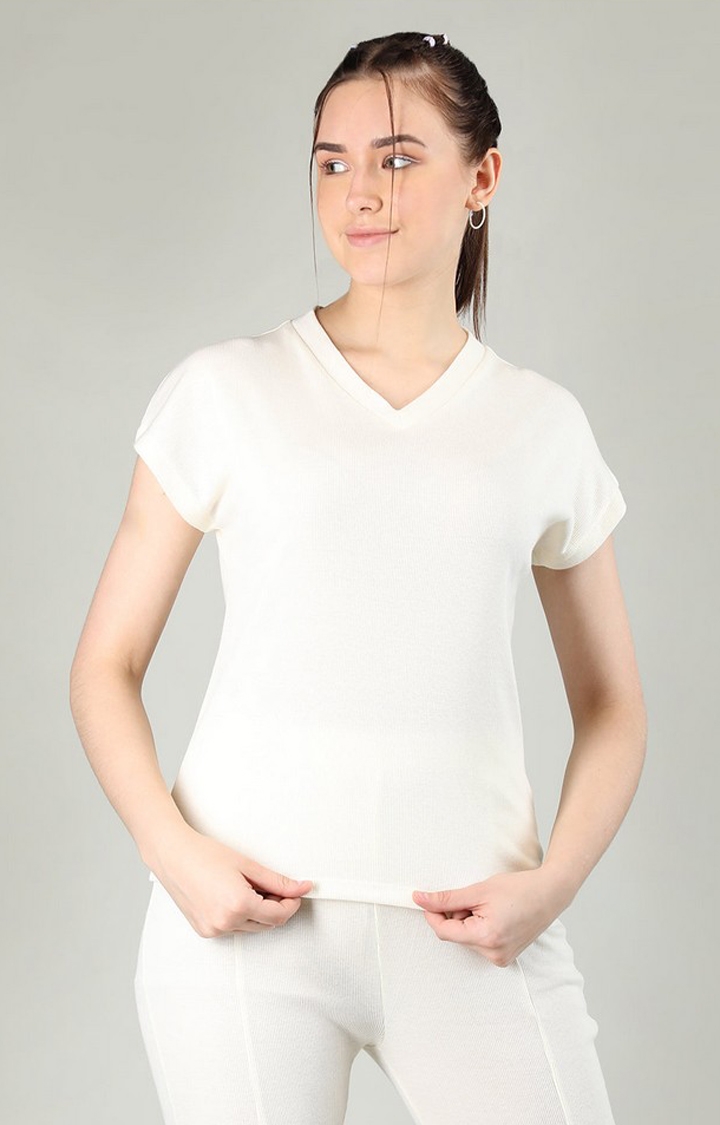 CHKOKKO | Women's White Solid Cotton Regular T-Shirt