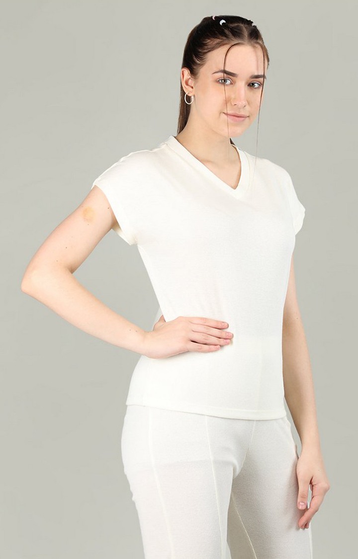 Women's White Solid Cotton Regular T-Shirt
