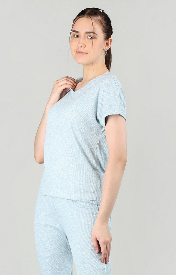 Women's Blue Solid Cotton Regular T-Shirt