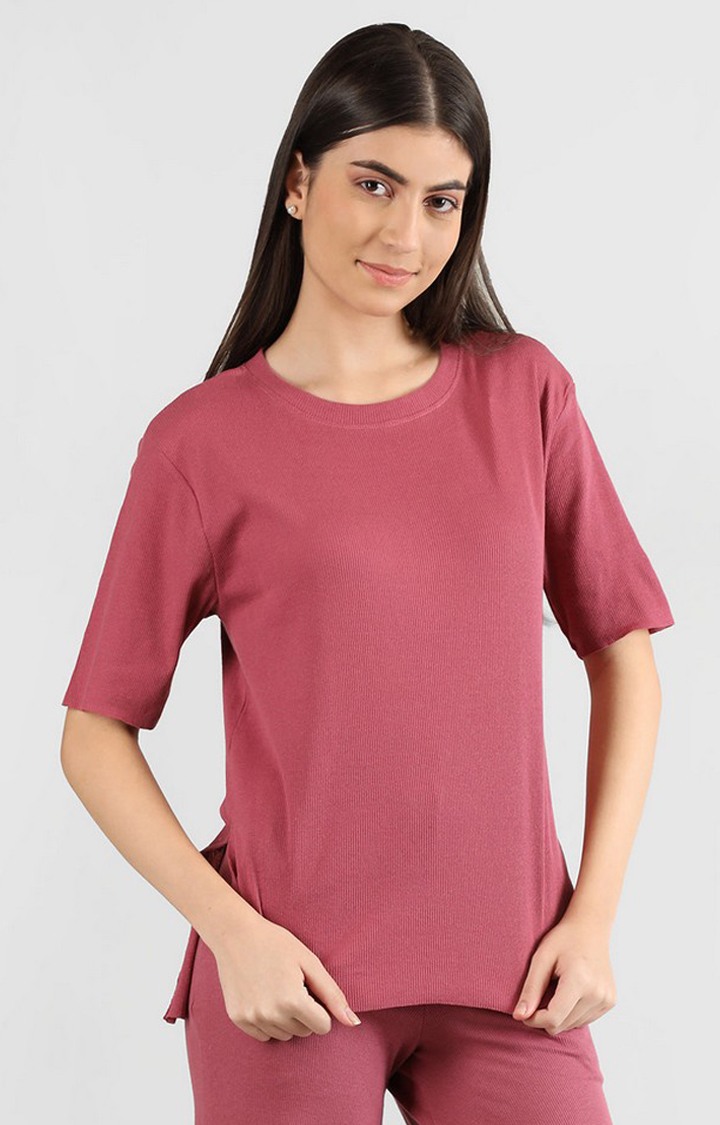 Women's Pink Solid Cotton Oversized T-Shirt