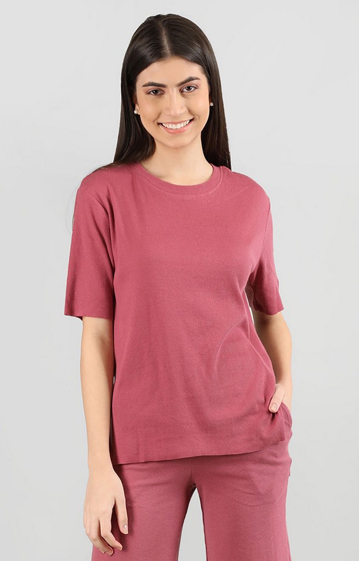 CHKOKKO | Women's Pink Solid Cotton Oversized T-Shirt