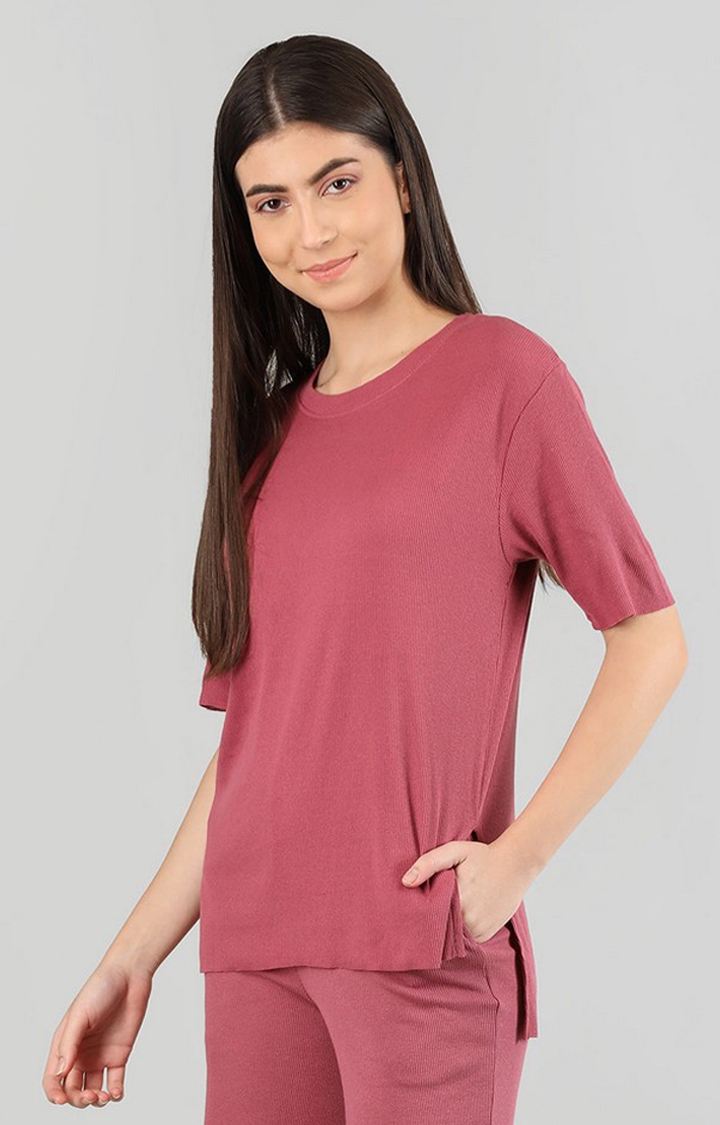 Women's Pink Solid Cotton Oversized T-Shirt