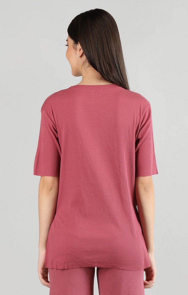 Women's Pink Solid Cotton Oversized T-Shirt