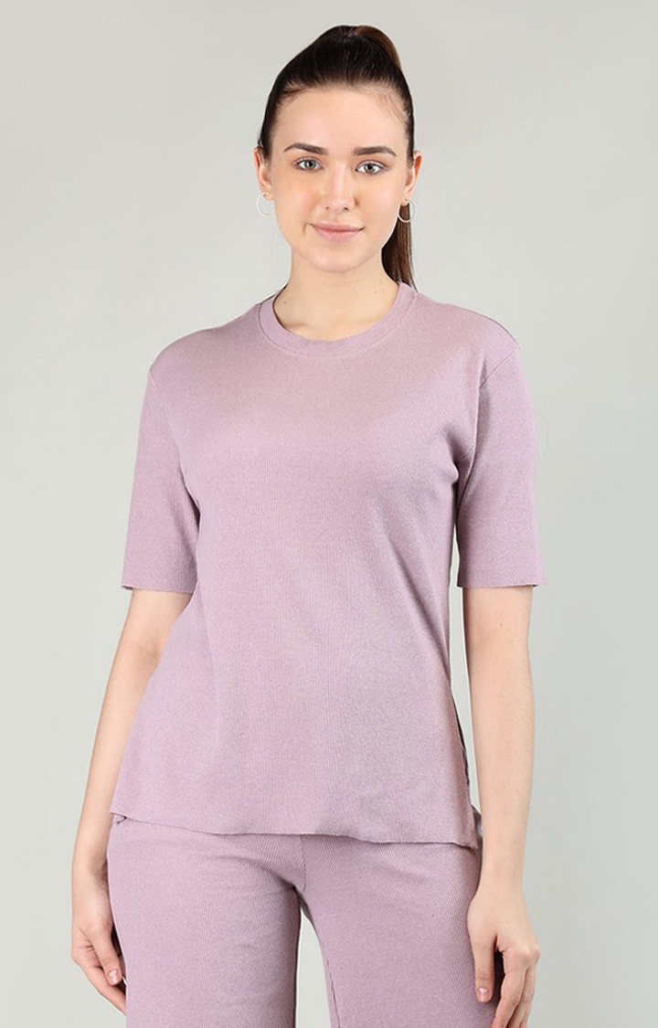 CHKOKKO | Women's Purple Solid Cotton Oversized T-Shirt