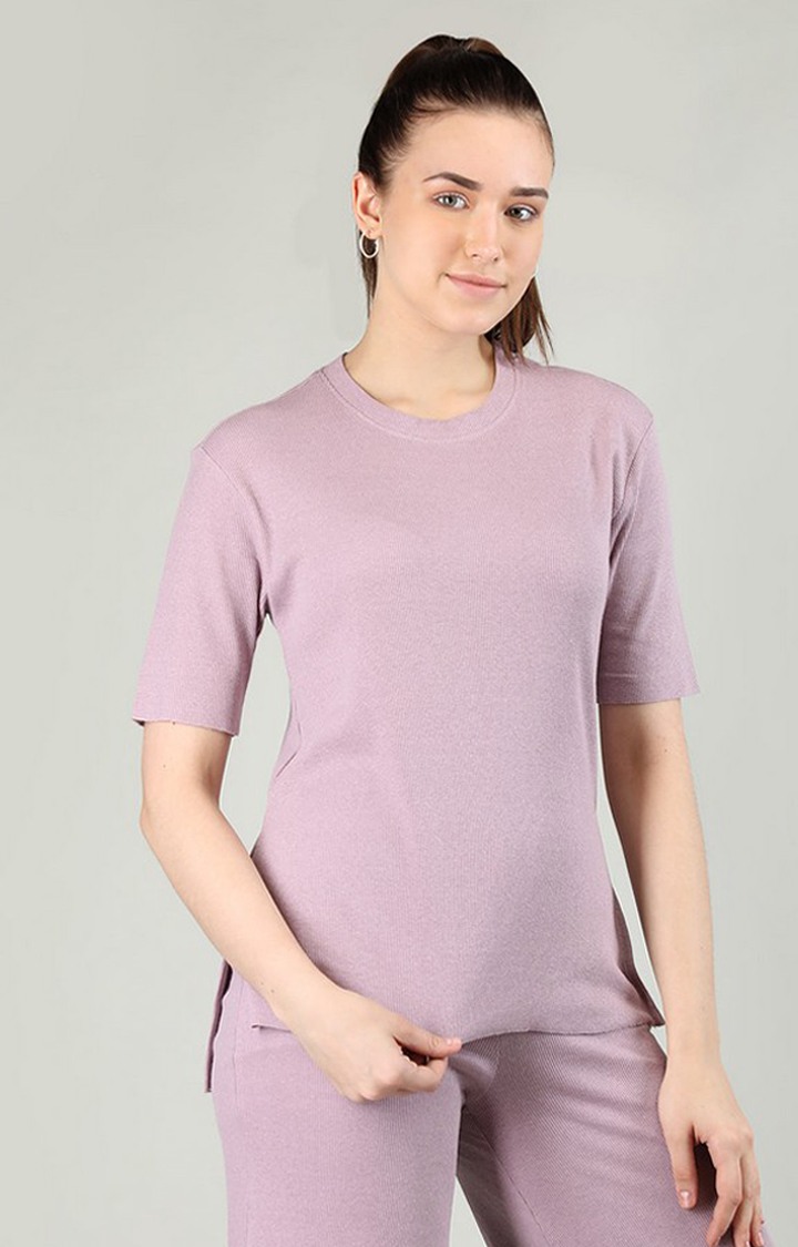 Women's Purple Solid Cotton Oversized T-Shirt