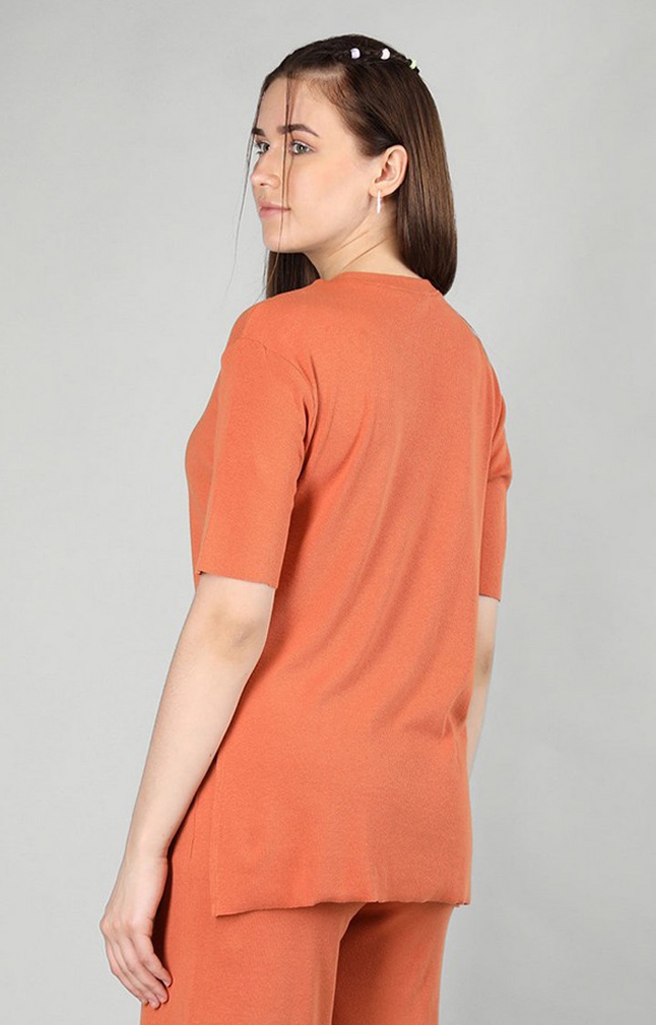 Women's Orange Solid Cotton Oversized T-Shirt