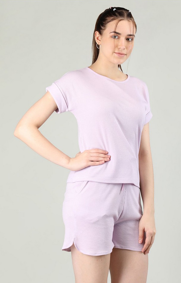 Women's Purple Solid Cotton Regular T-Shirt