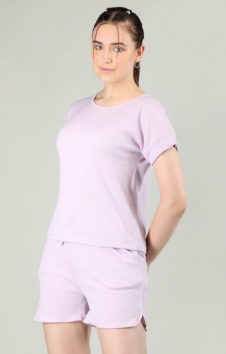Women's Purple Solid Cotton Regular T-Shirt