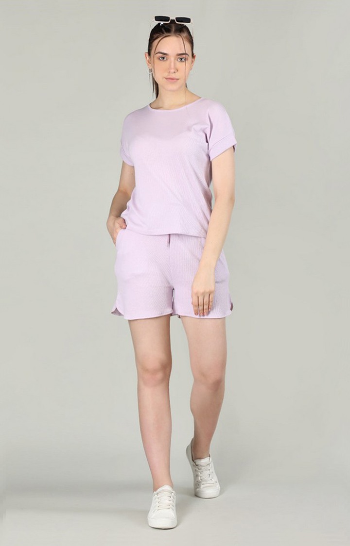 Women's Purple Solid Cotton Regular T-Shirt