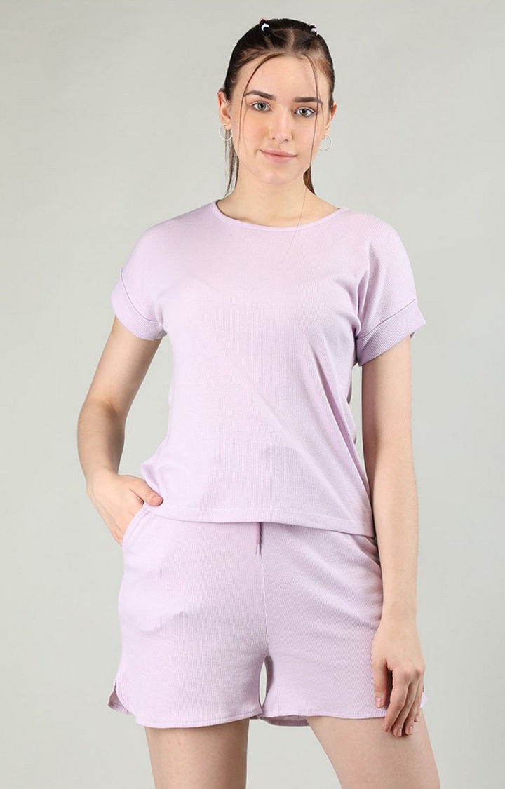 CHKOKKO | Women's Purple Solid Cotton Regular T-Shirt