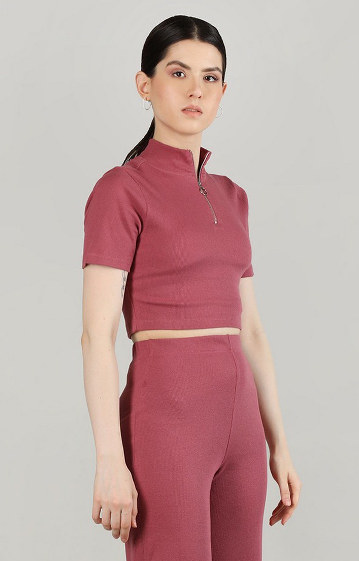Women's Pink Solid Cotton Crop Top