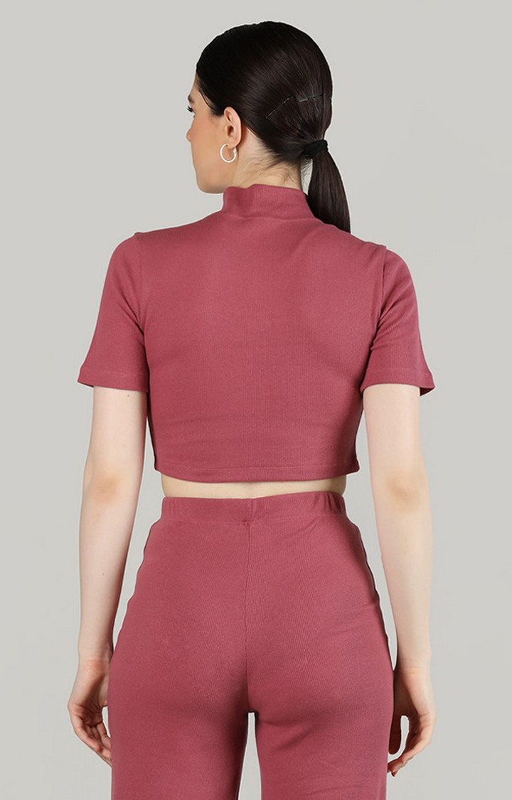 Women's Pink Solid Cotton Crop Top