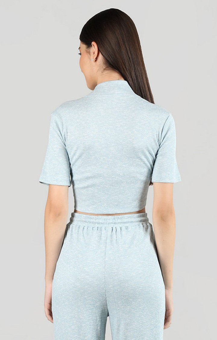 Women's Blue Solid Cotton Crop Top