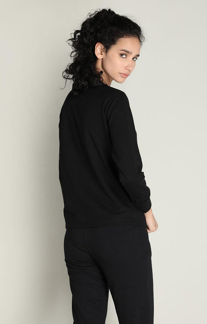 Women's Black Solid Cotton Activewear T-Shirt