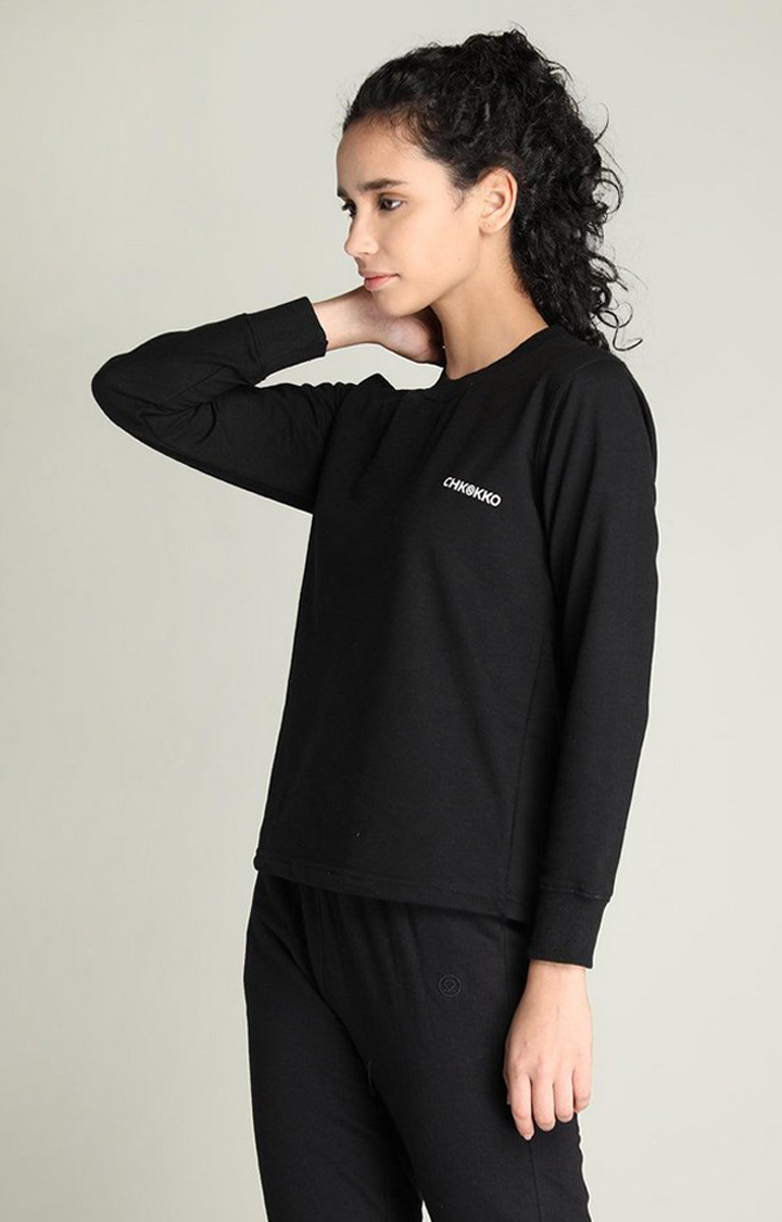 Women's Black Solid Cotton Activewear T-Shirt