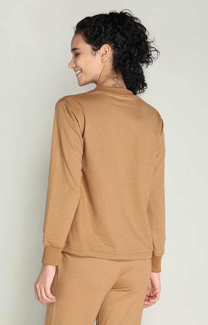 Women's Brown Solid Cotton Activewear T-Shirt