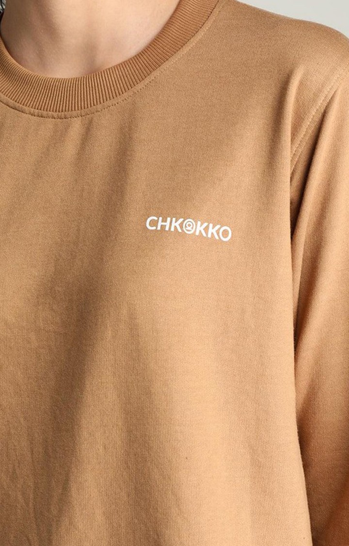 Women's Brown Solid Cotton Activewear T-Shirt