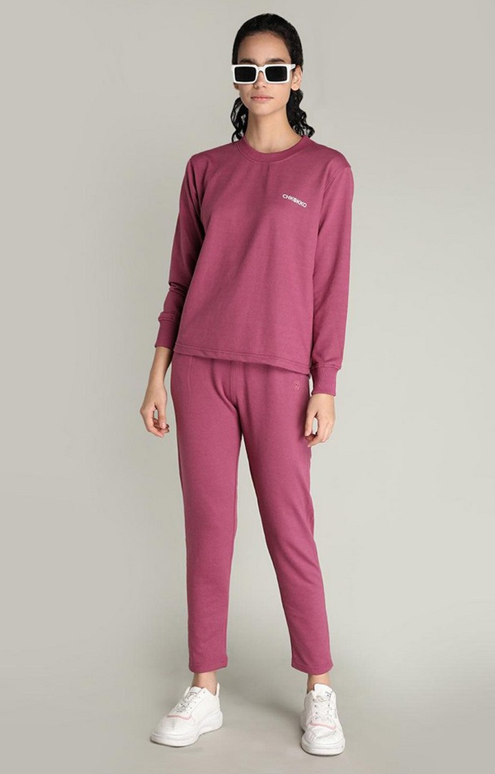 Women's Pink Solid Cotton Activewear T-Shirt