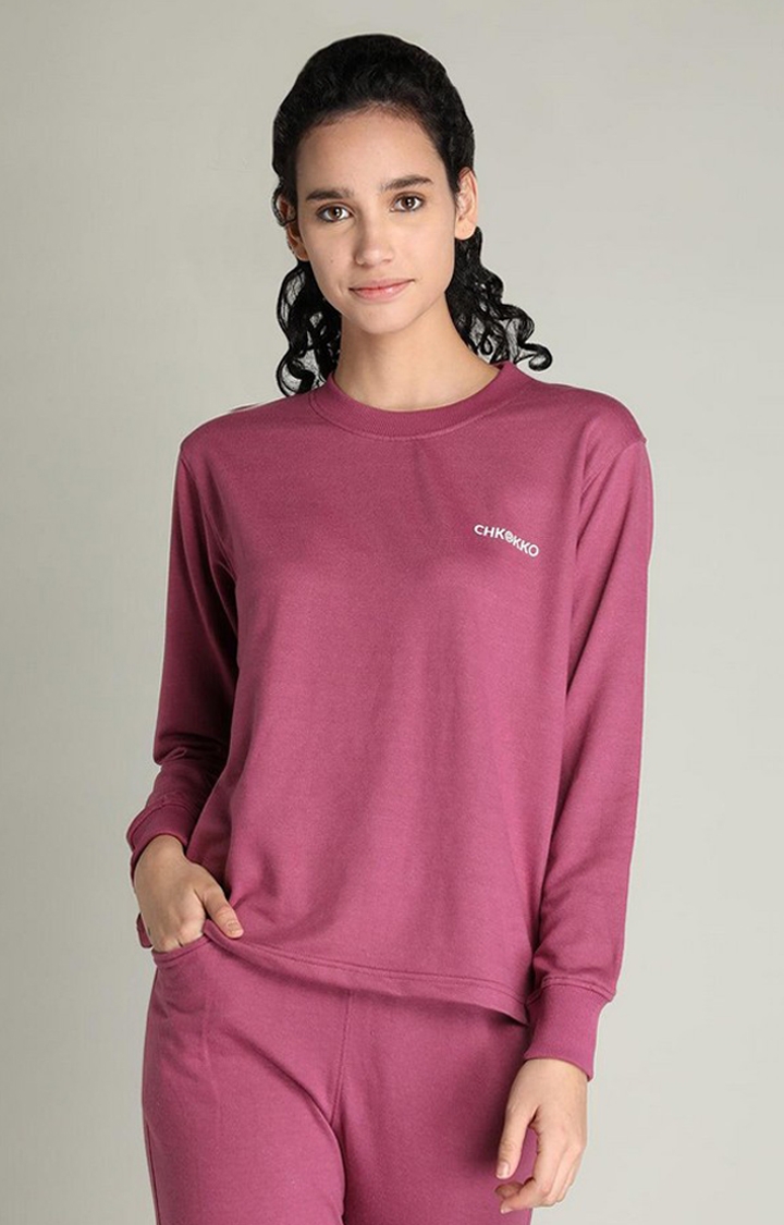 CHKOKKO | Women's Pink Solid Cotton Activewear T-Shirt