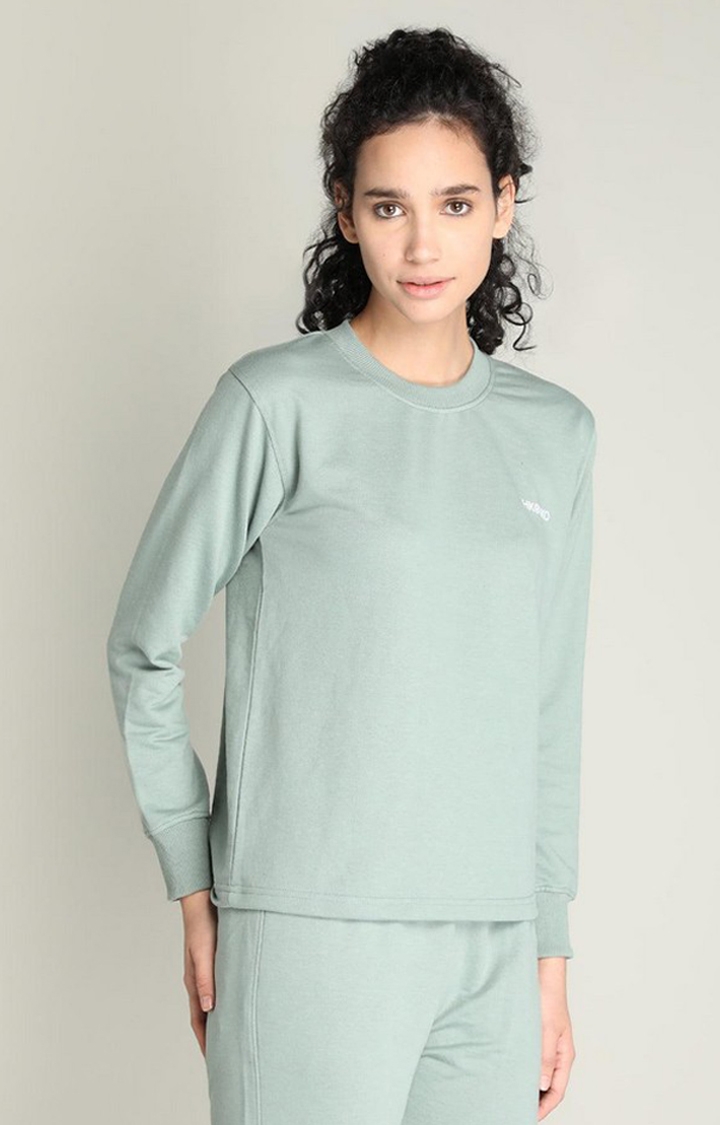 CHKOKKO | Women's Green Solid Cotton Activewear T-Shirt