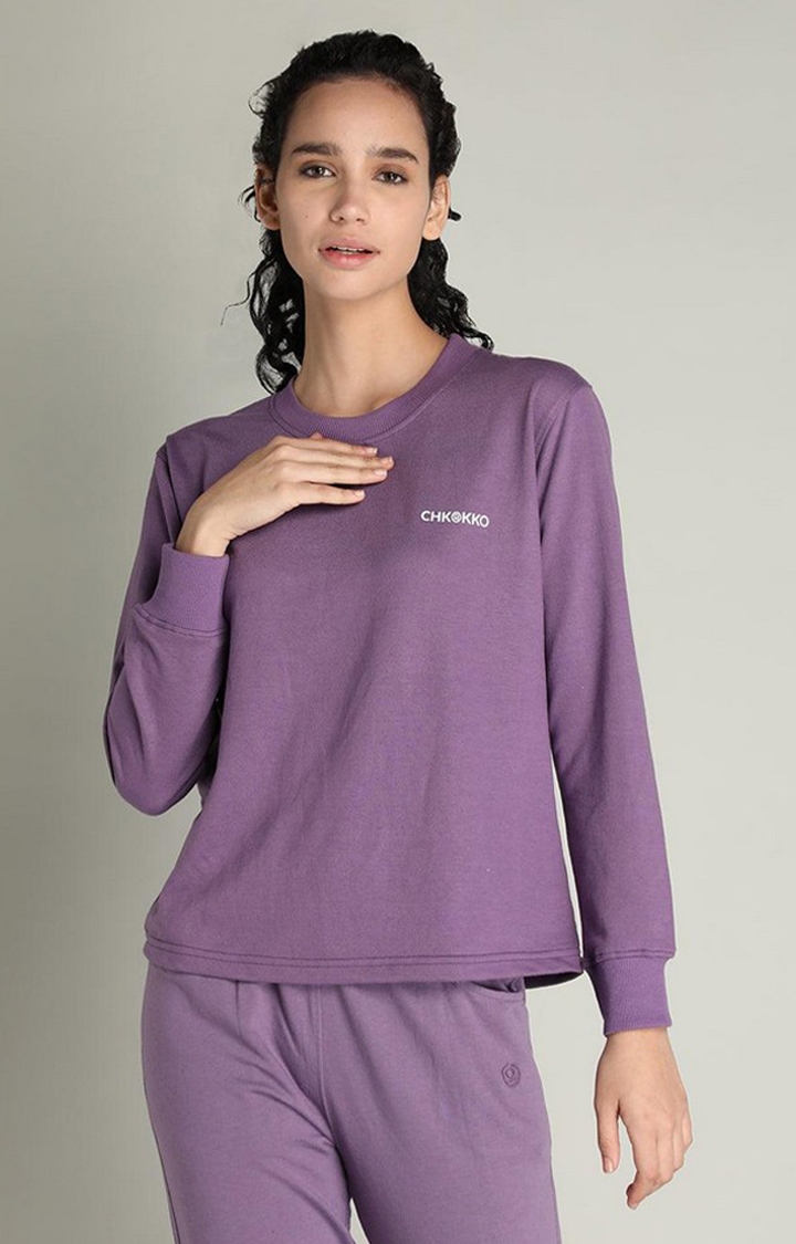 CHKOKKO | Women's Purple Solid Cotton Activewear T-Shirt