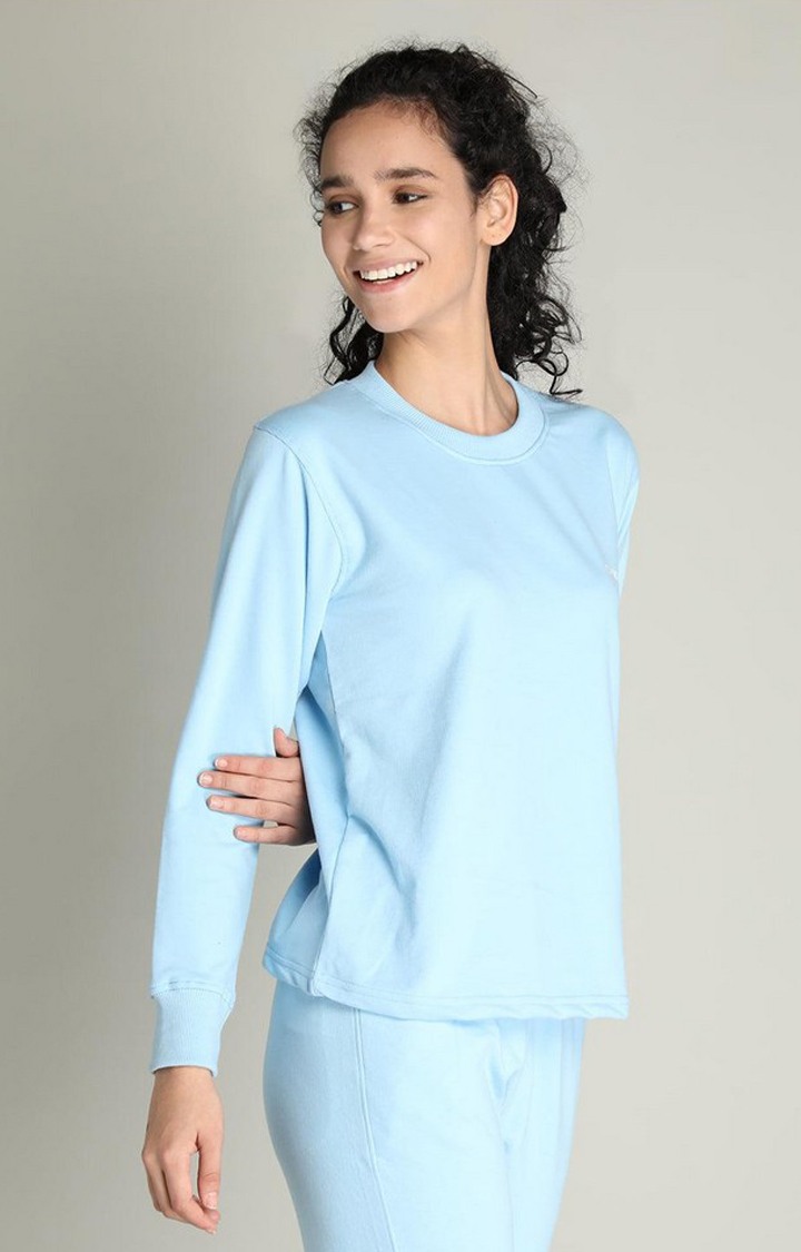 Women's Blue Solid Cotton Activewear T-Shirt