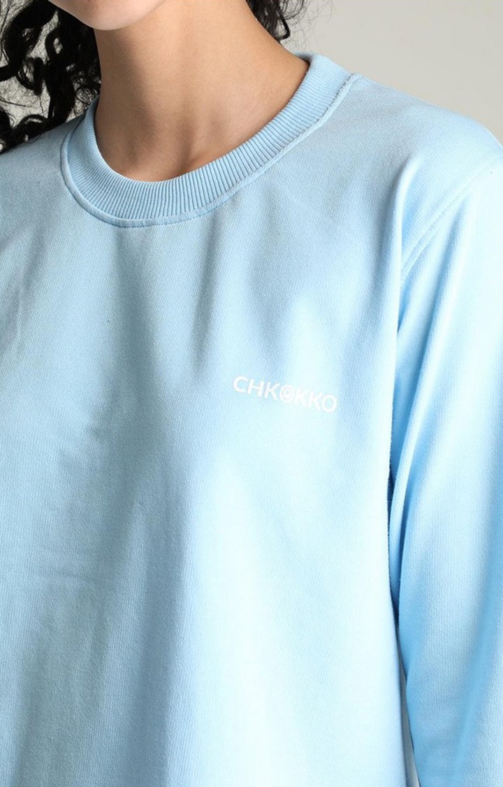 Women's Blue Solid Cotton Activewear T-Shirt