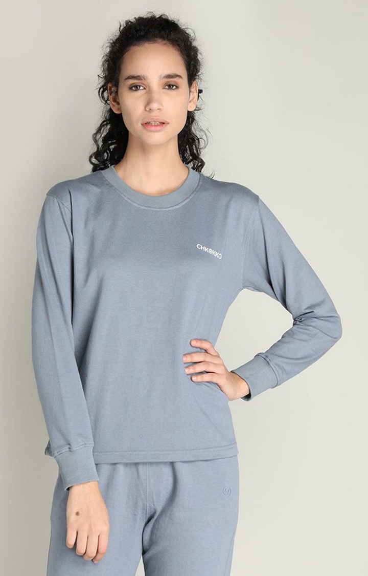 CHKOKKO | Women's Grey Solid Cotton Activewear T-Shirt