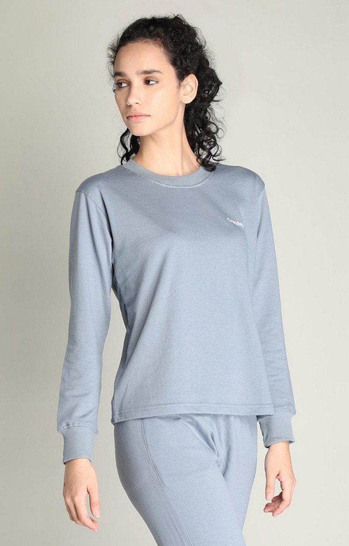 Women's Grey Solid Cotton Activewear T-Shirt