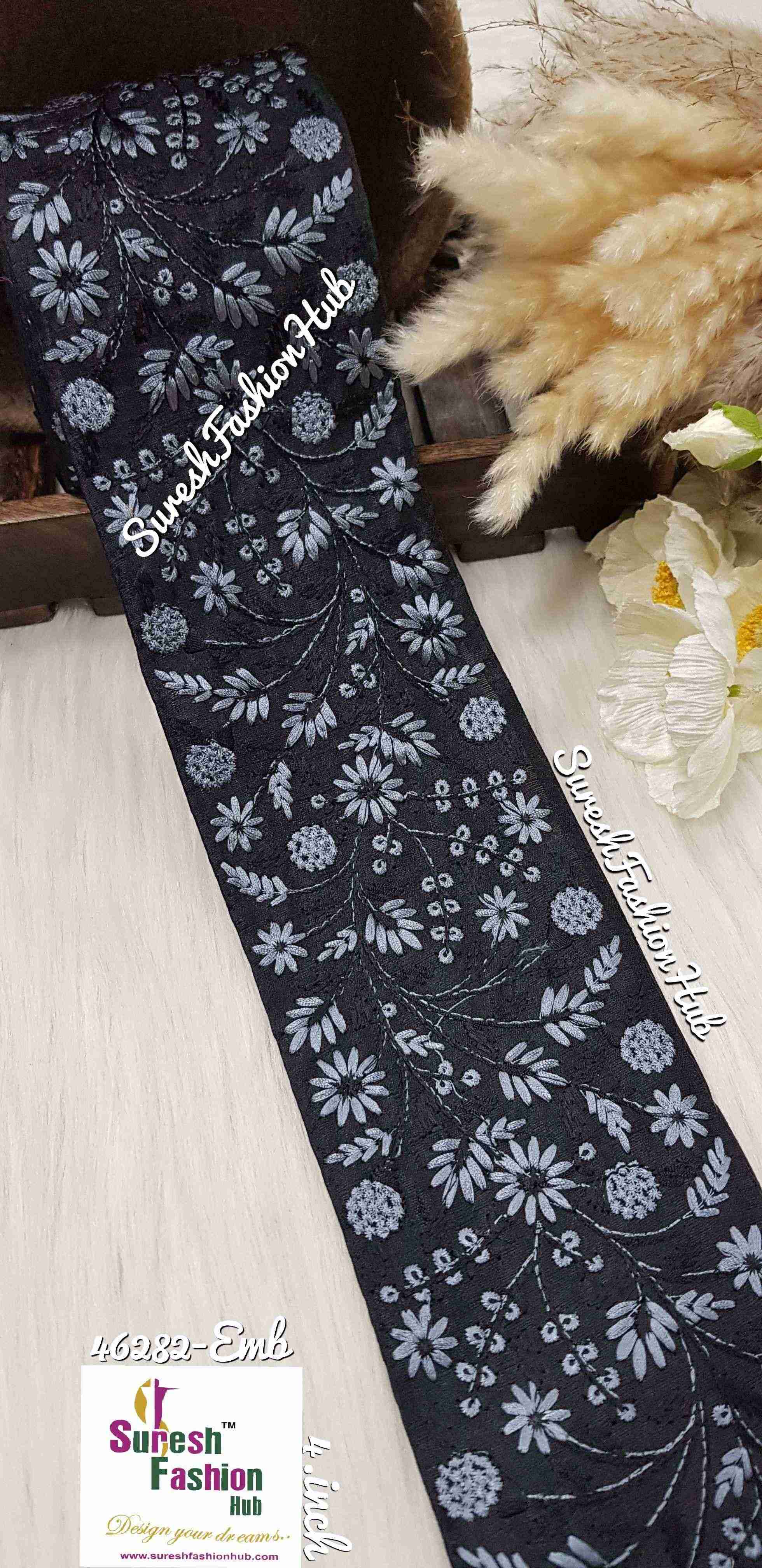 Dainty Flowers  Black Threaded Ribbons