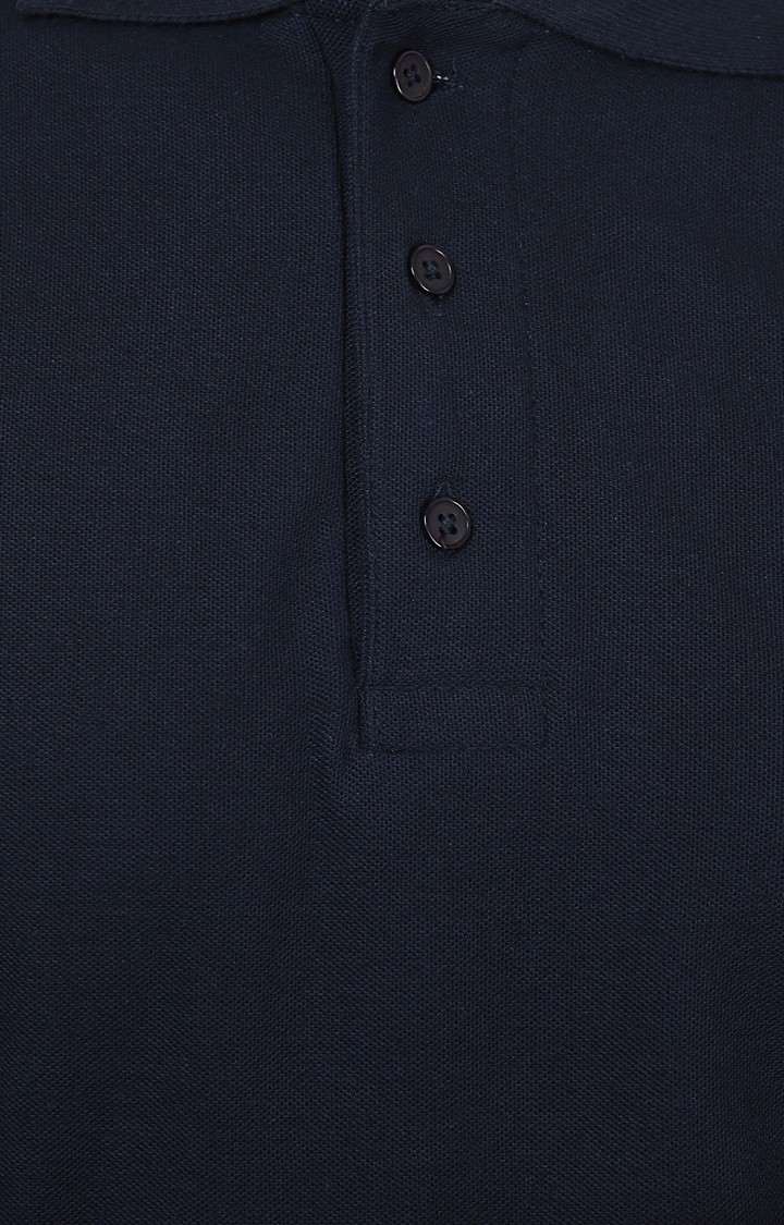 Men's Blue Cotton Solid Polos