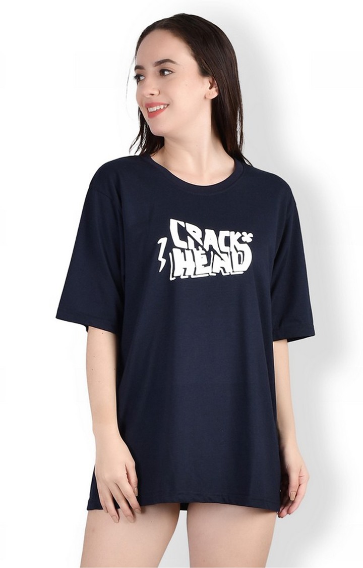 Weardo | Creak Head : Quirky Printed Oversized Women's Tees In Blue Color
