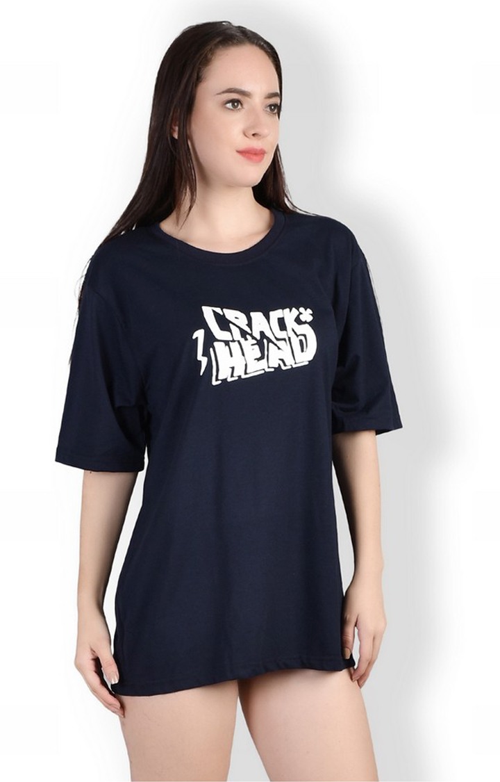 Creak Head : Quirky Printed Oversized Women's Tees In Blue Color