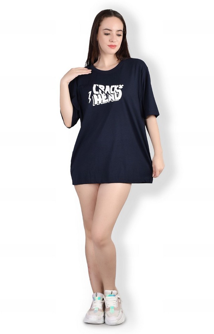 Creak Head : Quirky Printed Oversized Women's Tees In Blue Color
