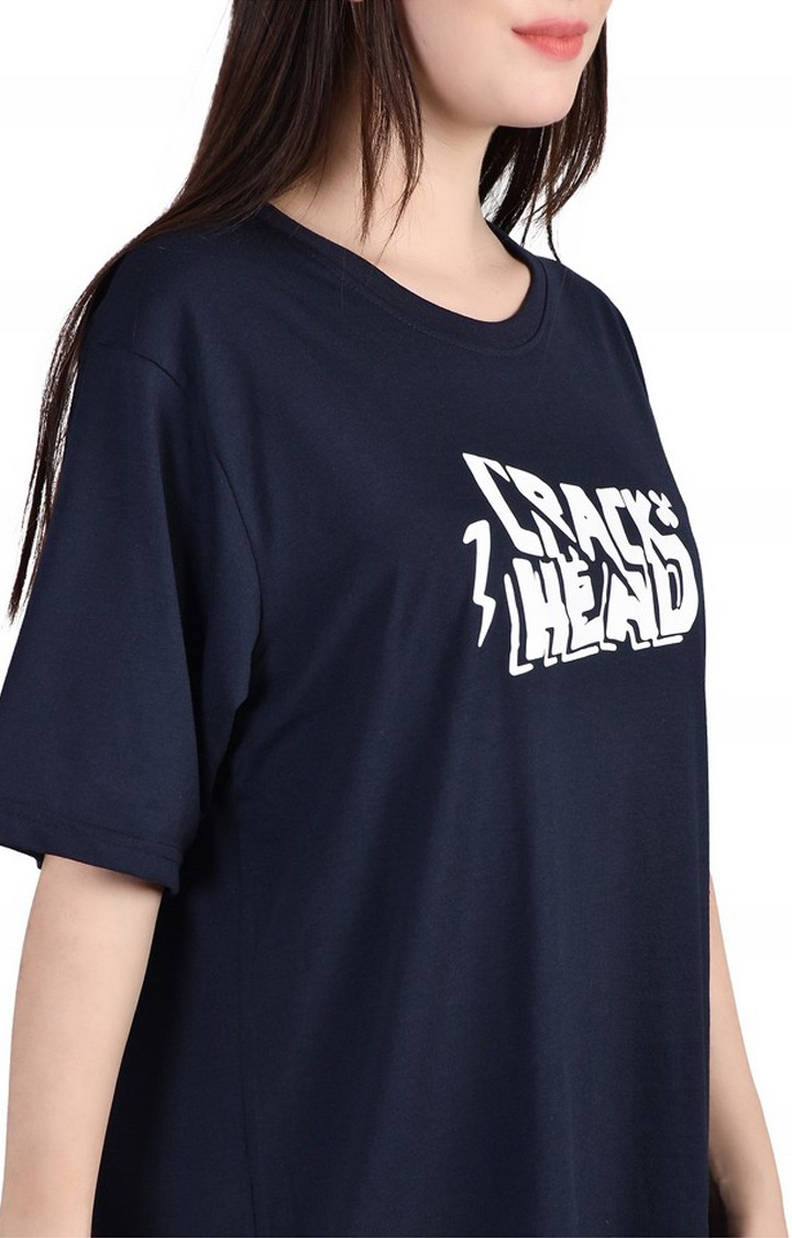 Creak Head : Quirky Printed Oversized Women's Tees In Blue Color