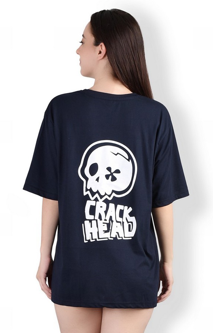 Creak Head : Quirky Printed Oversized Women's Tees In Blue Color