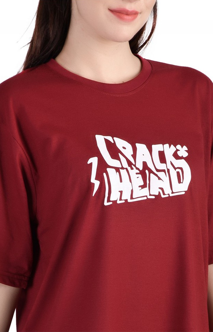 Creak Head : Quirky Printed Oversized Women's Tees In Maroon Color