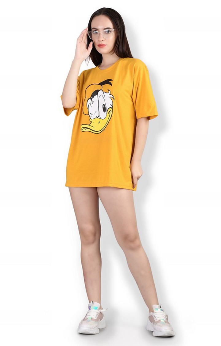 Cool Duck : Quirky Printed Oversized Women's Tees In Yellow Color