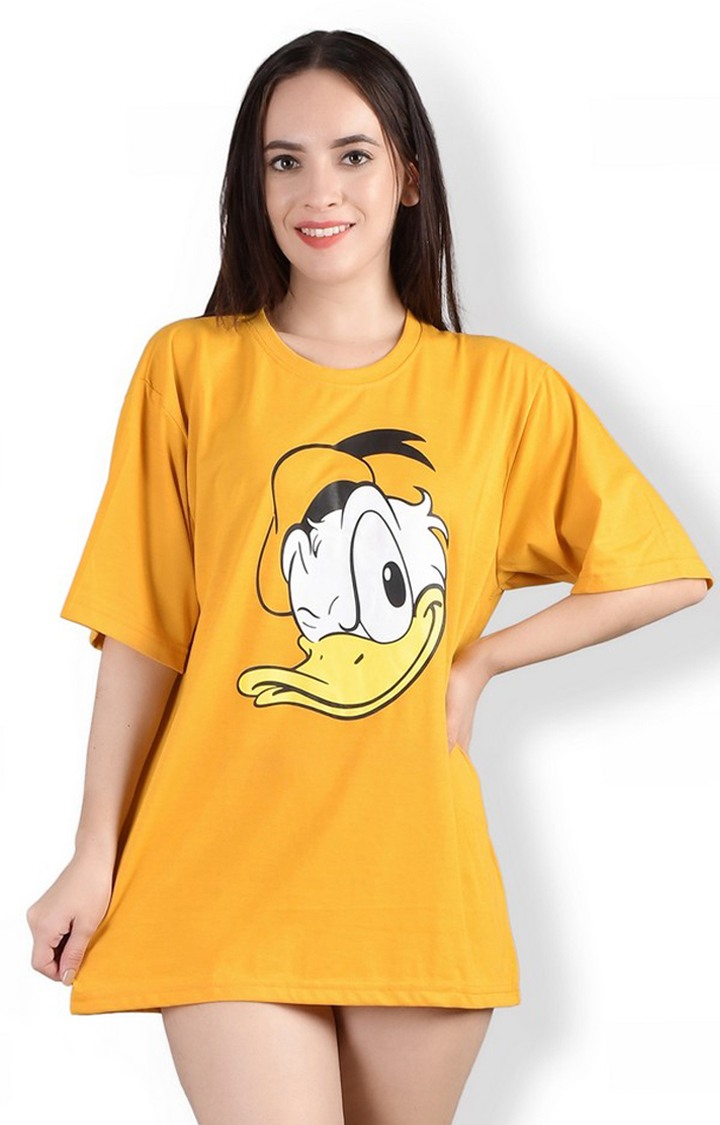 Weardo | Cool Duck : Quirky Printed Oversized Women's Tees In Yellow Color