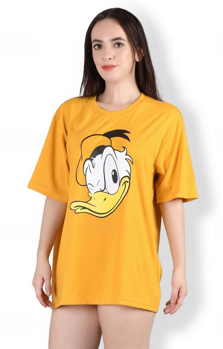 Cool Duck : Quirky Printed Oversized Women's Tees In Yellow Color