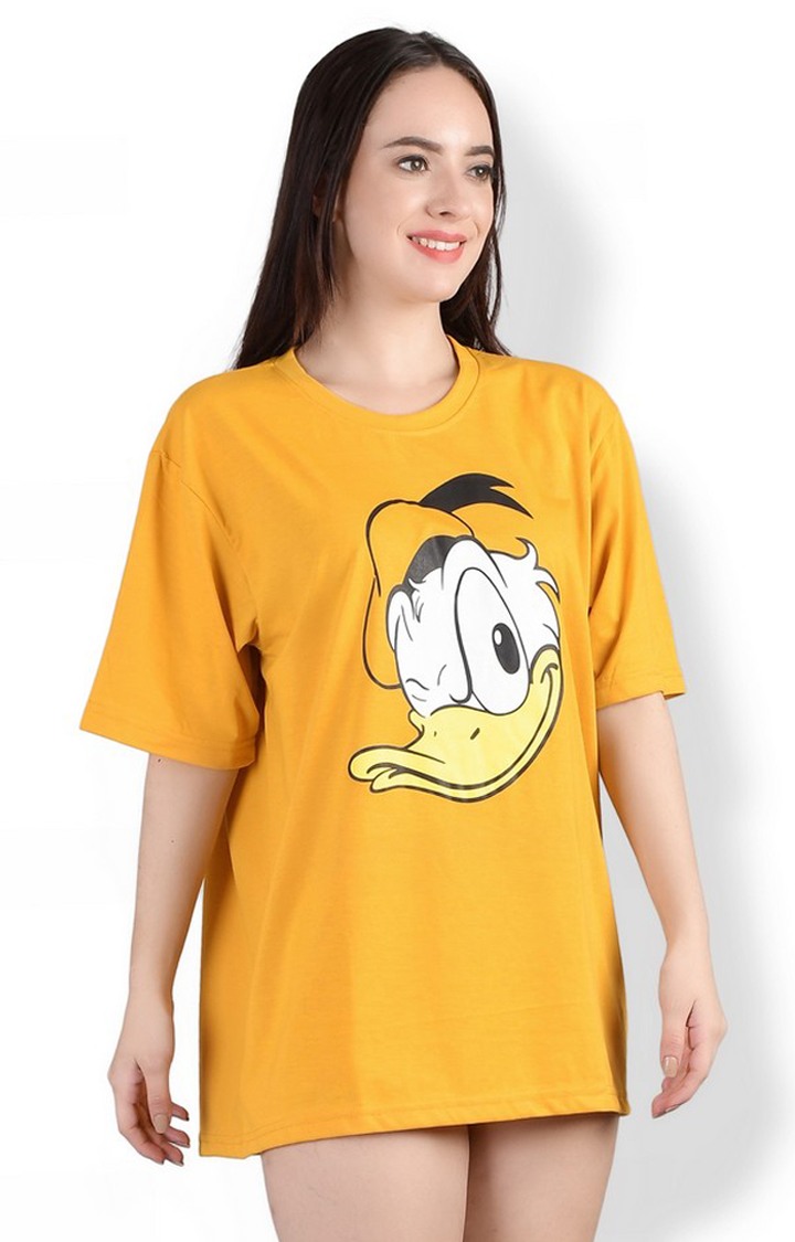 Cool Duck : Quirky Printed Oversized Women's Tees In Yellow Color