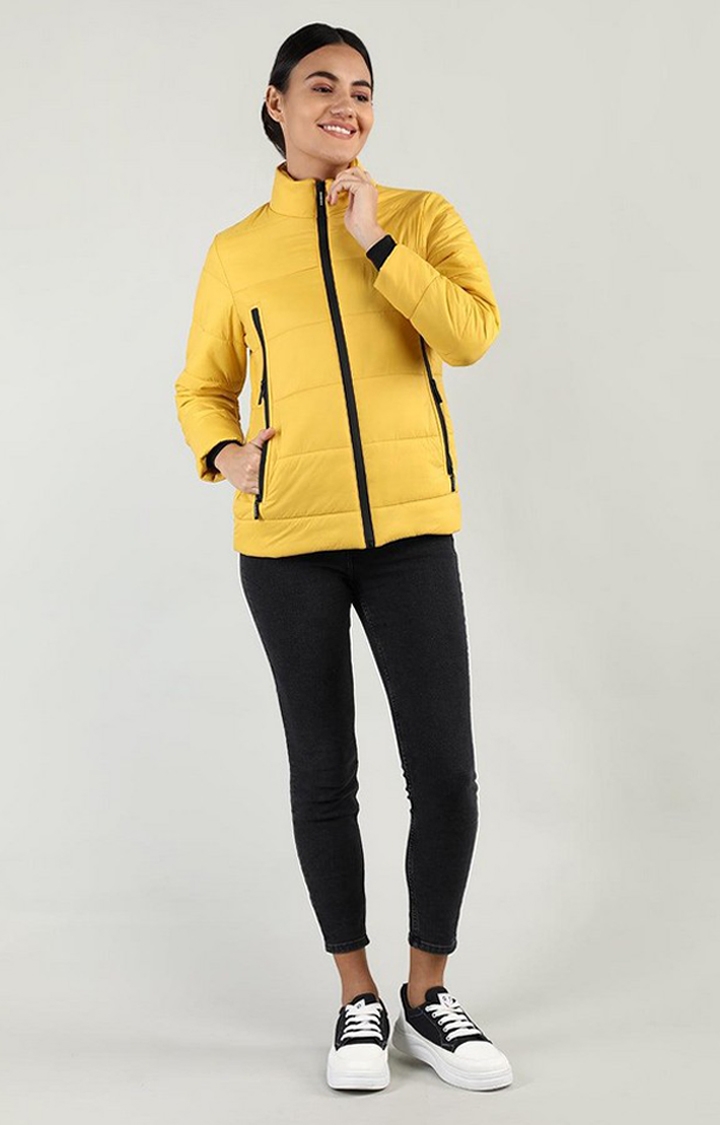 Women's Yellow Solid Polyester Bomber Jackets