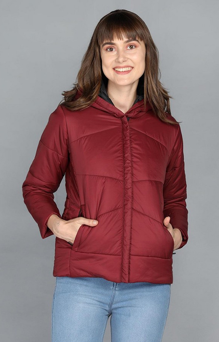 CHKOKKO | Women's Red Solid Polyester Bomber Jackets