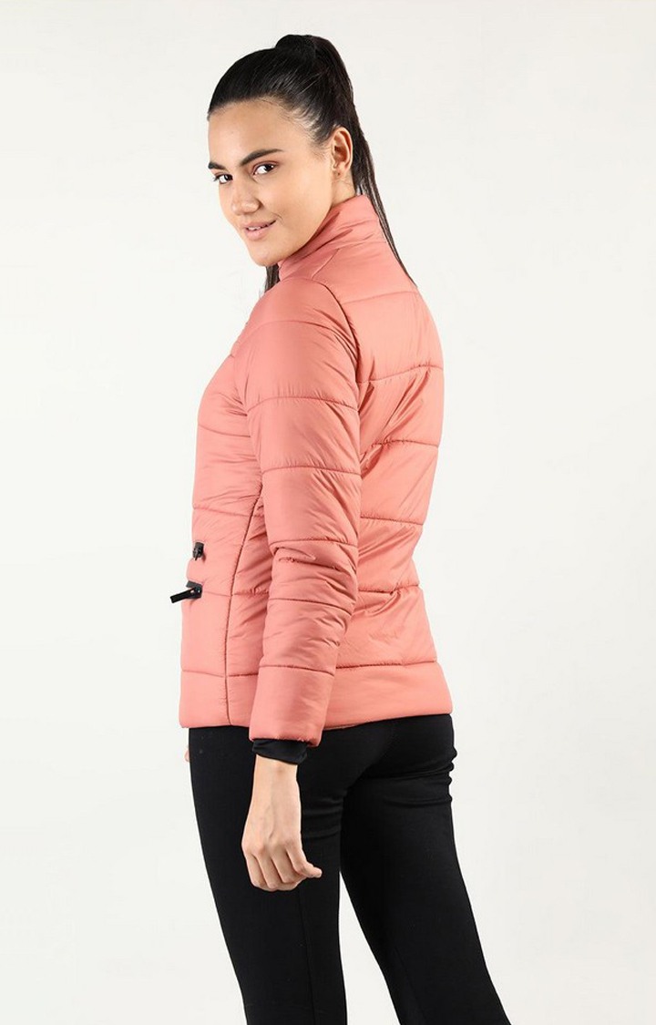 Women's Pink Solid Polyester Bomber Jackets