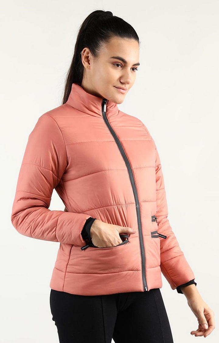 Women's Pink Solid Polyester Bomber Jackets